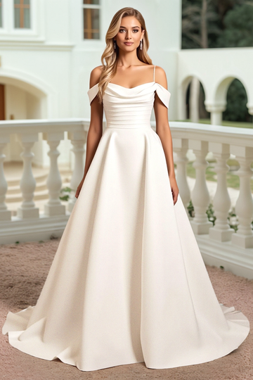 Ivory A Line Cold Shoulder Long Wedding Dress
